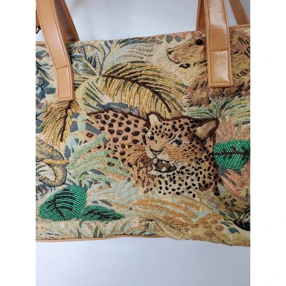 Signature Club A Ladies Tote Bag Safari Tapestry Embroidered Tiger‎ Cheeta Lion - Picture 4 of 16